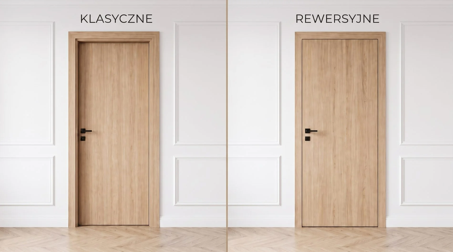 A conventional and a reversible door compared in the same interior