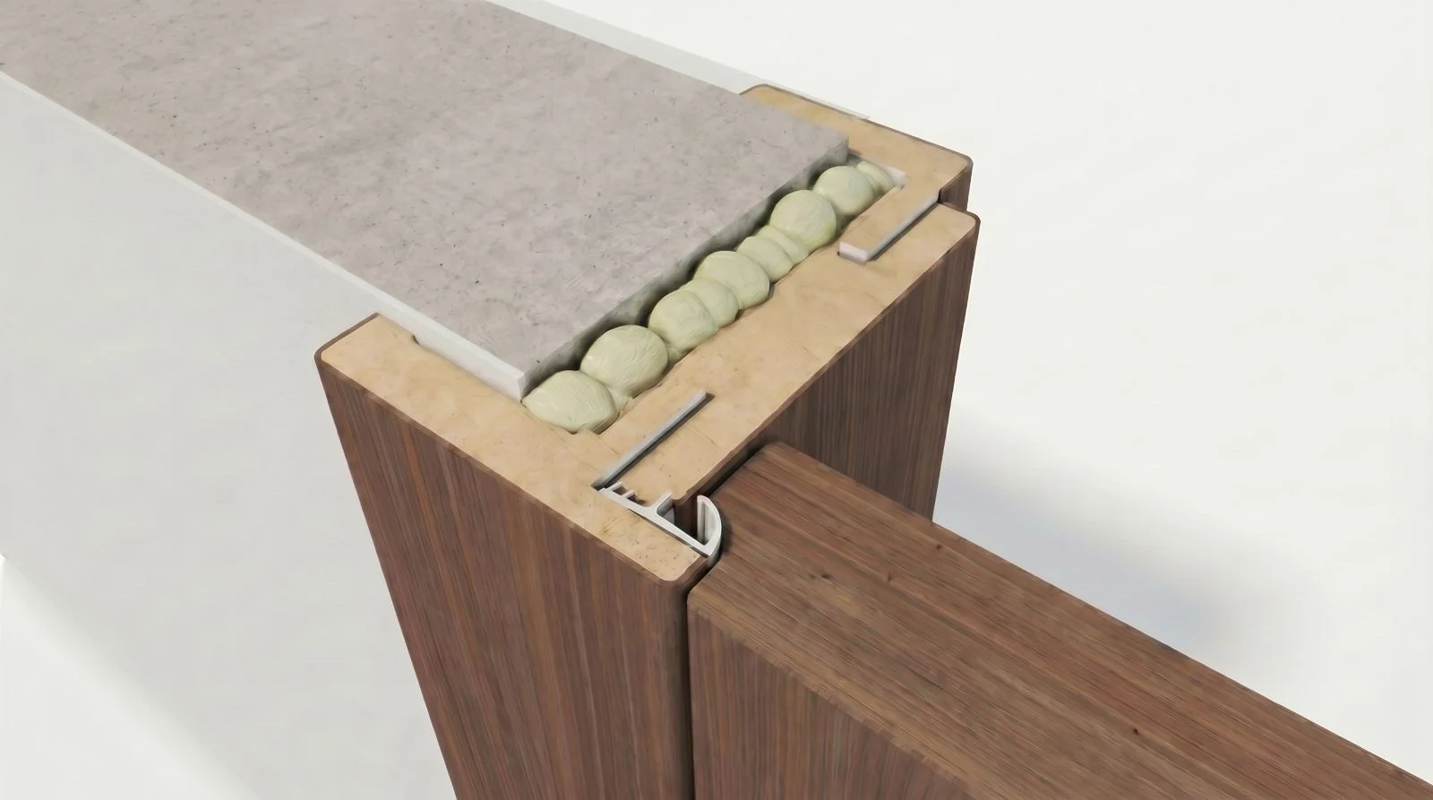 3D model of a rebateless frame in the reversible version — a leaf opening into the room