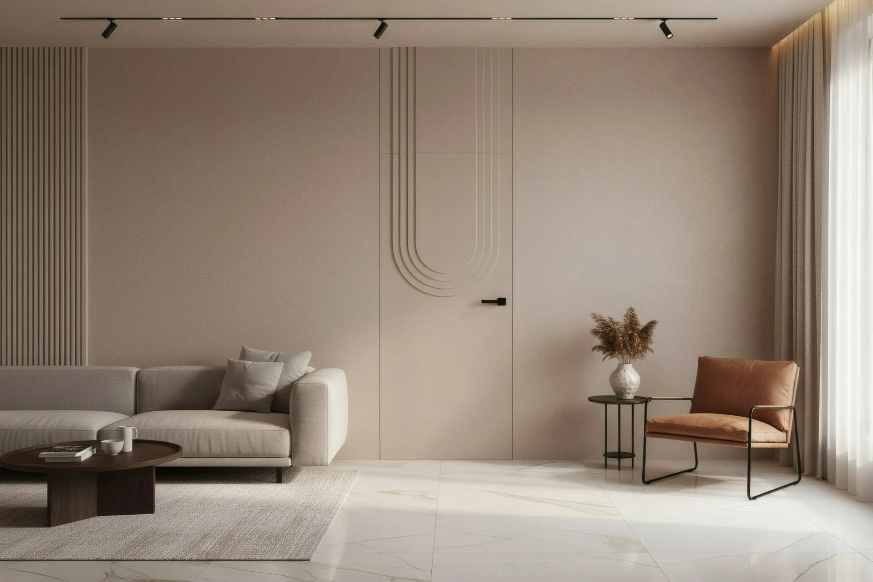 Salon z drzwiami Element w tonacji beżowej