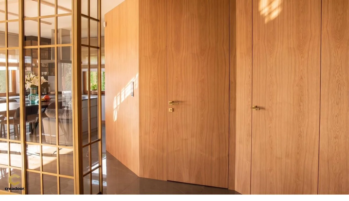 Folded wall system, oak veneer