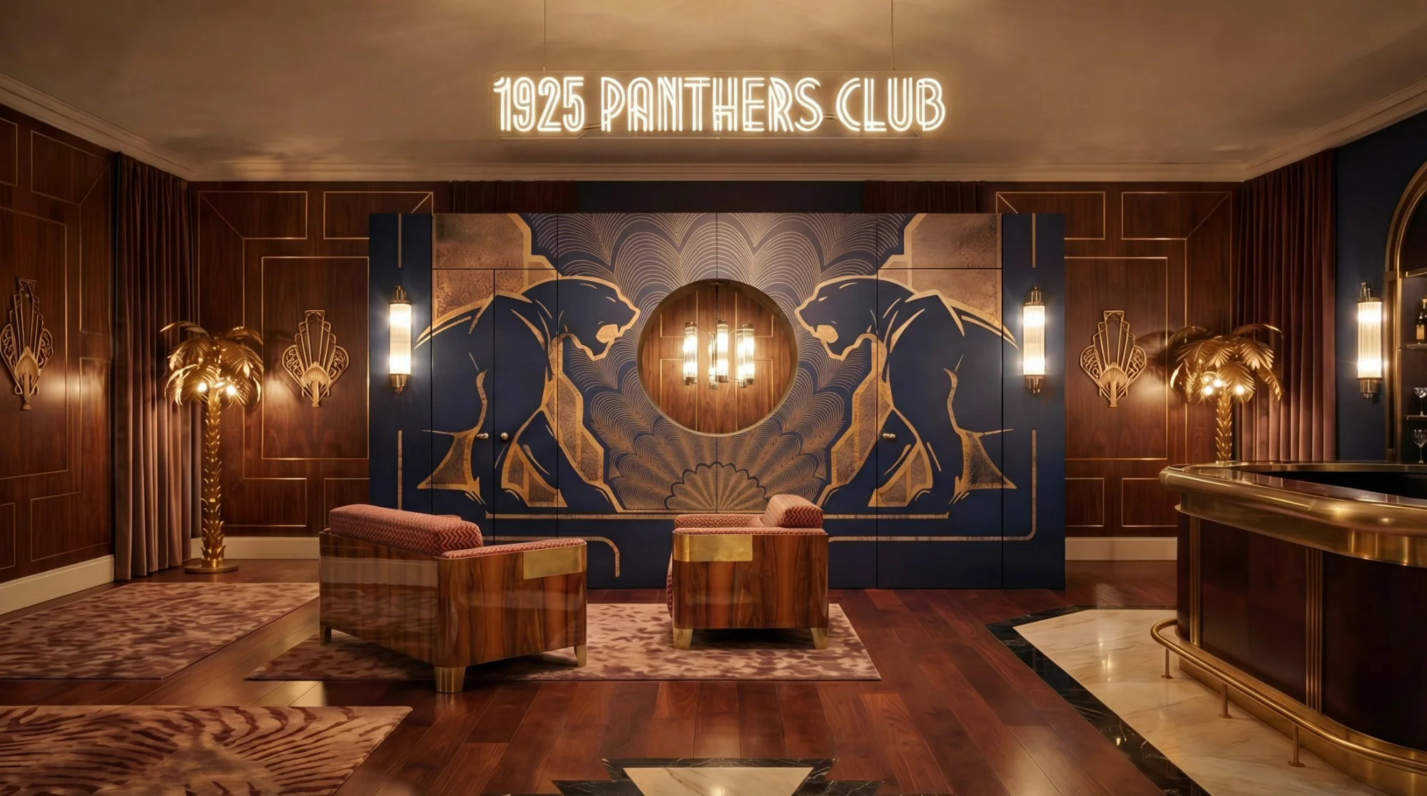 Signature Wall 1925 Panthers Club — an authored wall system with a concealed bar — Creadoor